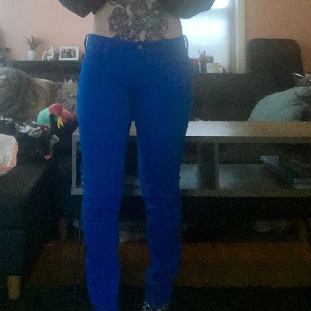 Bright blue skinny jeans